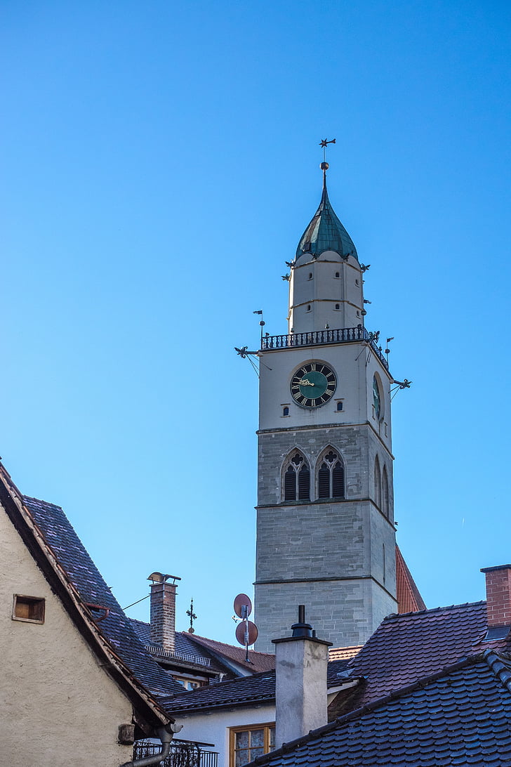 lokacije: Überlingen, zvonik, mejnik, zvonec, nebo, modra, sonce