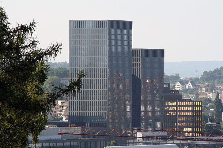 techno park, arranha-céu, Zurique, edifício, fachadas de vidro, arquitetura, cena urbana