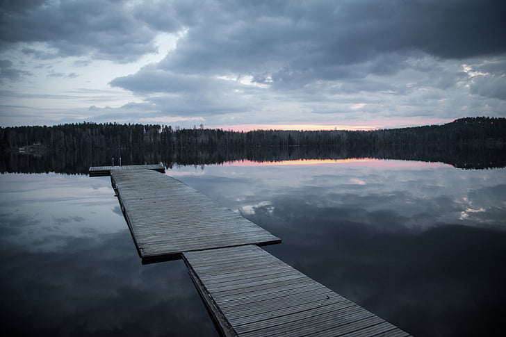 Dock, søen, Finland, mørk, aften, vand, natur