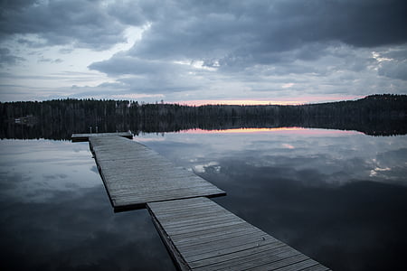 ドック, 湖, フィンランド, 暗い, 今晩, 水, 自然