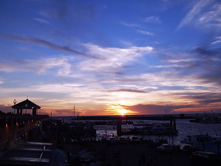 le soleil du soir, Purple, 籃, nuages, bastion des pêcheurs à hong kong, vent, 斕 spot