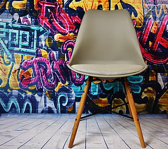Graffiti, mur, coloré, art de la rue, chaise, moderne, peinture murale