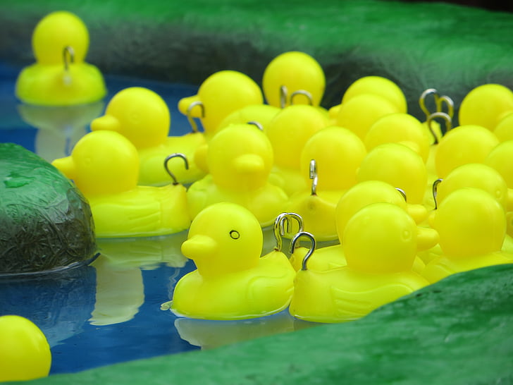 Hook a duck, Parque de atracciones, amarillo, pato, plástico, Carnaval, Premio