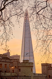 Лондонський Тауер, на черепок, Захід сонця, Визначні пам'ятки, Англія, хмарочос, скляні вікна