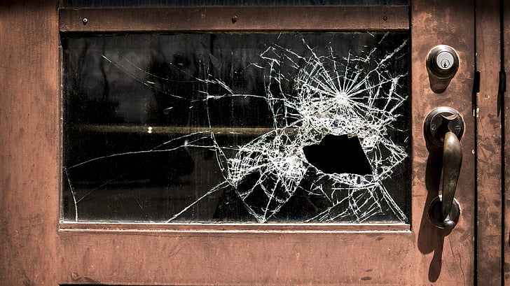 rotto, vetro, scuola, danneggiato, finestra, crimine, vetro rotto