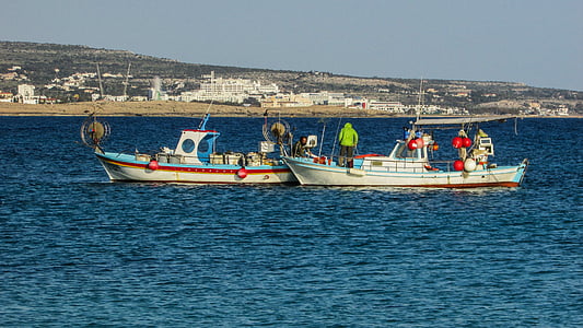 キプロス, アヤナパ, 釣りボート, 漁師, 海, 風景, 釣り