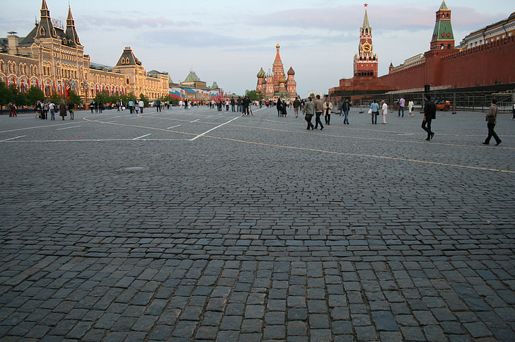 Piazza rossa, parete di Kremlin, rosso, Cattedrale di San Basilio, pavimentazione, vasto, espansiva