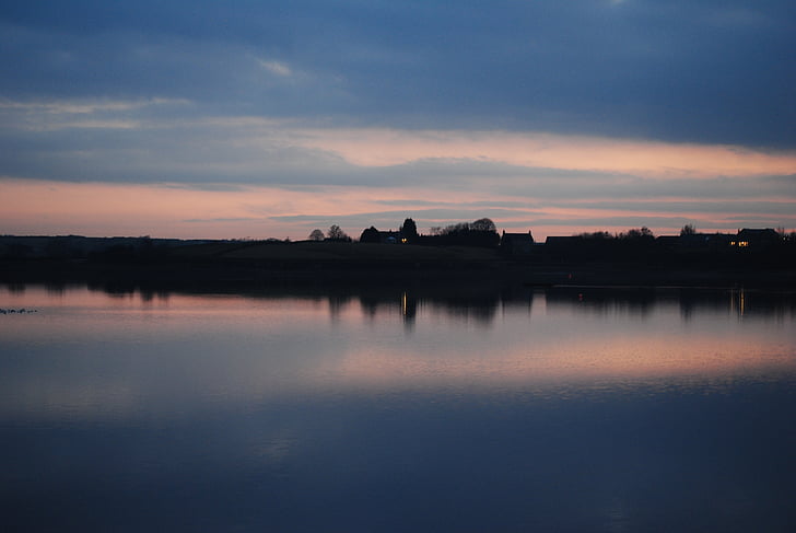 reflection, dusk, lake, water, sunset, sky, landscape