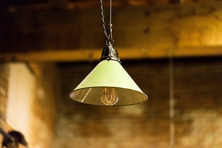 лампа, електрическа крушка, електричество, стар, гръндж, висящи, таван