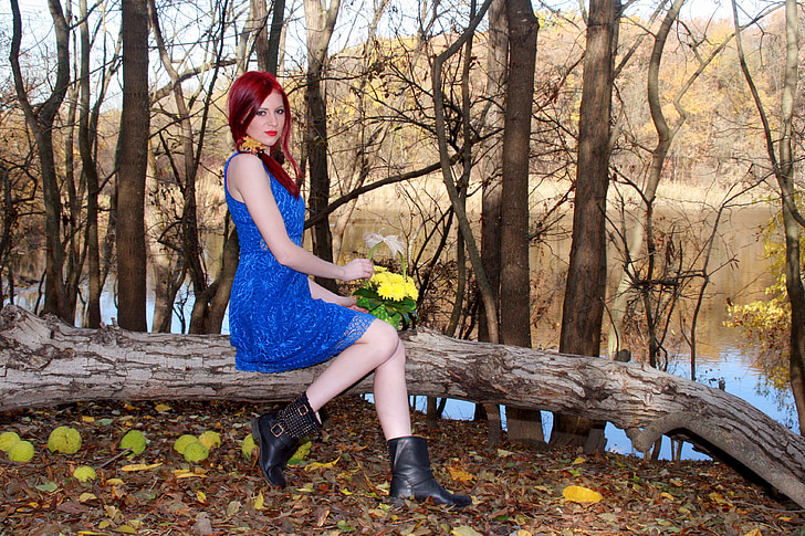 girl, autumn, forest, red hair, beauty, vegetation, women