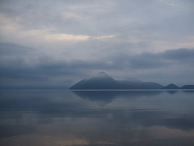 sjön, Toyasjön, Hokkaido, Japan, ön, vatten, stillhet