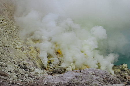 sulfur, smoke, mountain, smoke mountain, yellow rock, rock rock, day