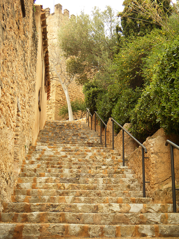 escaliers, bâtiment, architecture, Majorque, Espagne, tour, rue