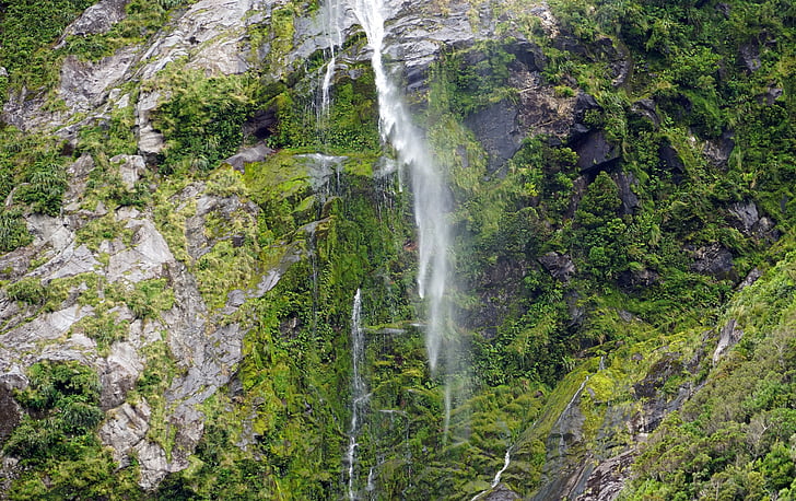 vattenfall, Milford sound, Nya Zeeland, vatten, Sydön, blåsljud, fjorden