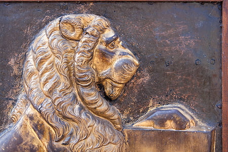 lion, gilded, relief, middle ages, coat of arms, figure, bronze