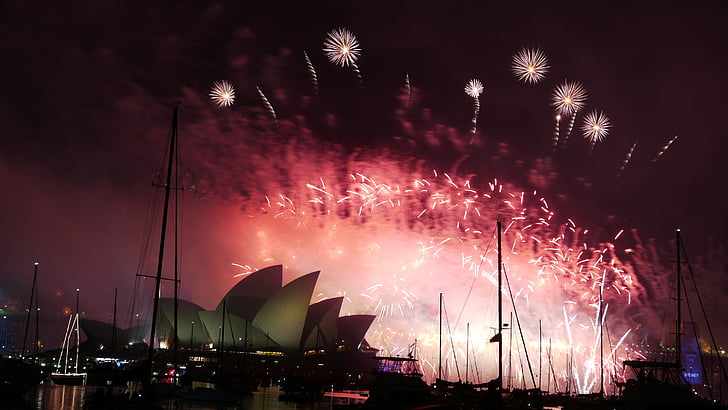 Australie, Sydney, Opéra, Sylvester, feux d’artifice, pont du port