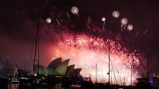 Austrália, Sydney, ópera, Sylvester, fogos de artifício, ponte do Porto