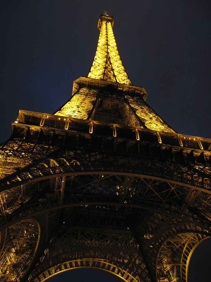 Eiffelova věž, noční, světlo, lampy, osvětlení, vysoká, Francie
