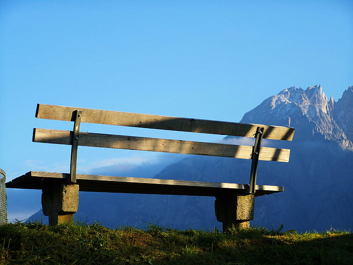 pad, blue sky, rest, bench, nature, outdoors, mountain