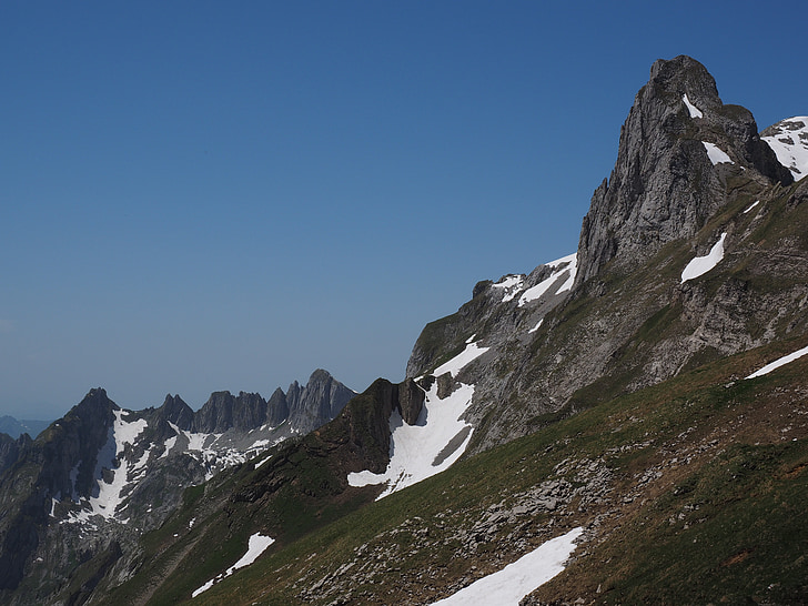 objektivy hřeben, Säntis, Plátkové stříbro, Hora, alpské, Alpstein region, Švýcarské Alpy