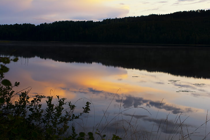 Швеция, повече, залез, пейзаж, гора, природата, въздух