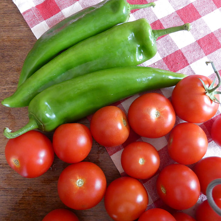 Tomaten, rot, Paprika, Grün, Essen, Gemüse, Essen
