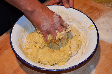 kolač kvasac, kuke za miješanje tijesta, u zdjelu, chałka, kruh, torta, kolači