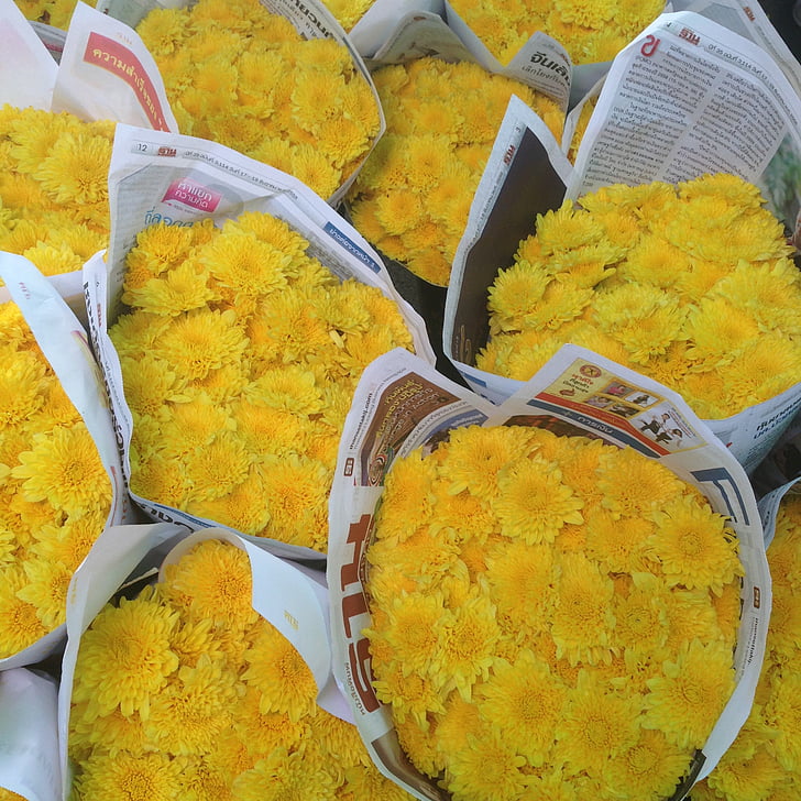 flor, groc, mercat de les flors, flors grogues, crisantem, aliments