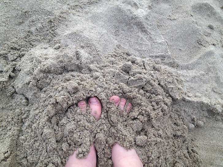 zand, voeten, tenen, strand, leuk, voetafdrukken, ontspannen