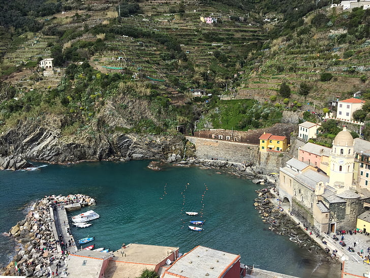 Vernazza, Cinque terre, Liguria, himmelen, Porto, båt, hus