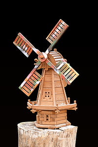 houten model, windmolen, molen, Deco, decoratie, zwarte achtergrond, hout - materiaal
