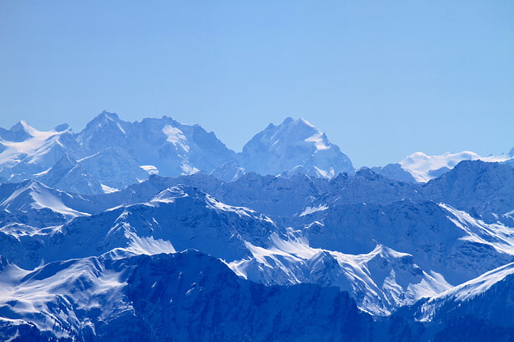 山脉, 高山, 瑞士, 雪, 蓝色白色, 岩石, 国家