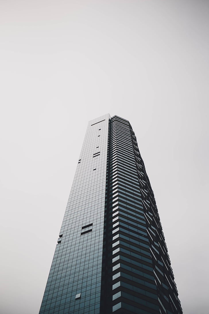 gray, high, rise, building, white, cloudy, sky
