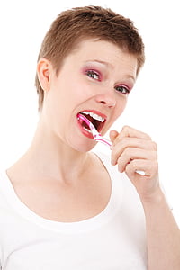 woman, wearing, white, scoop, neck, top, dental