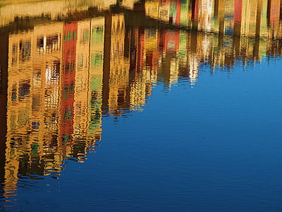 reflectie, water, kanaal, spiegelen, reizen, Spanje, Girona