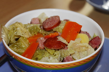 stew, savoy cabbage, sausage, carrot, food, tasty, lunch