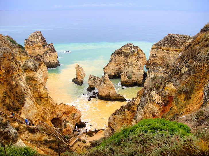 sjøen, kysten, Algarve, reservert, atlantiske, Rock, Cliff