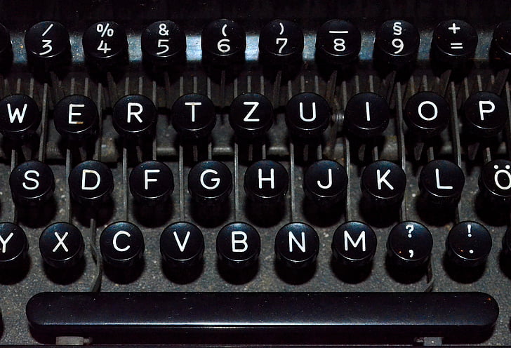 skrivemaskin, tastatur, historisk, gamle, Nærbilde, La, Office