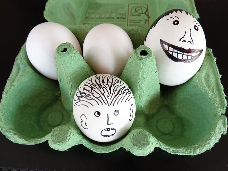 vajíčko, malované, tváře, Legrační, vejce krabičce, slepičí vejce, balení vajec