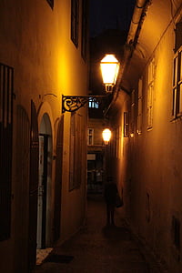 night, building, walls, architecture, built structure, alley, illuminated