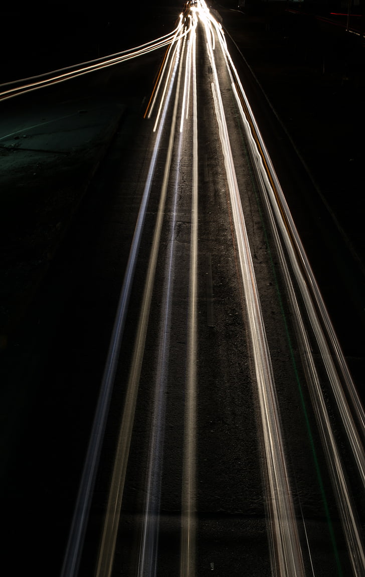 luz, movimento, autoestrada, tráfego, à noite, caminho, Carros