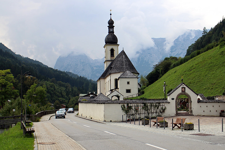 cerkev, hiše čaščenja, Zgornja Bavarska, Ramsau, katoliški, arhitektura, mejnik
