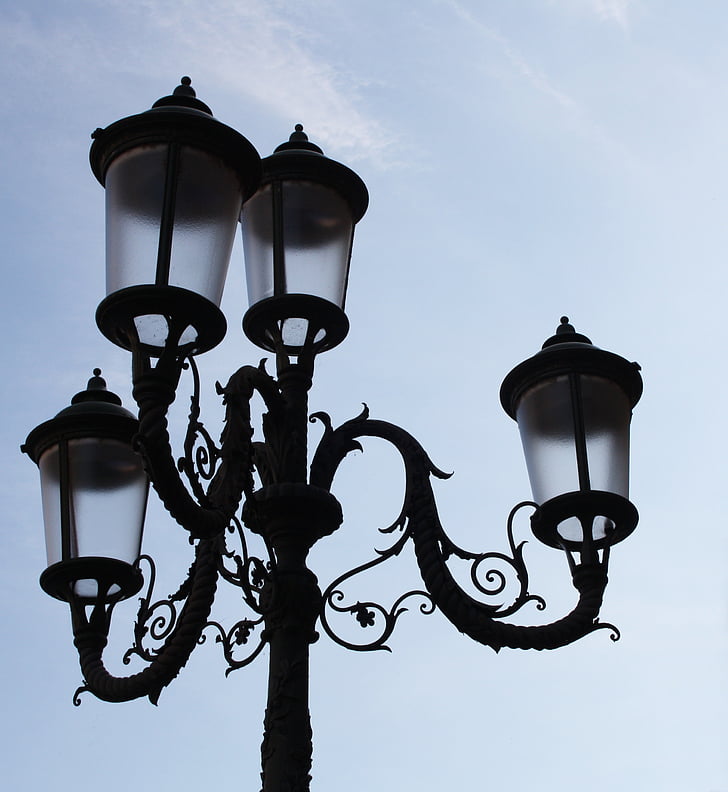 lamppost, φως, φωτισμός, πόλη, ουρανός, δρόμος, φώτα