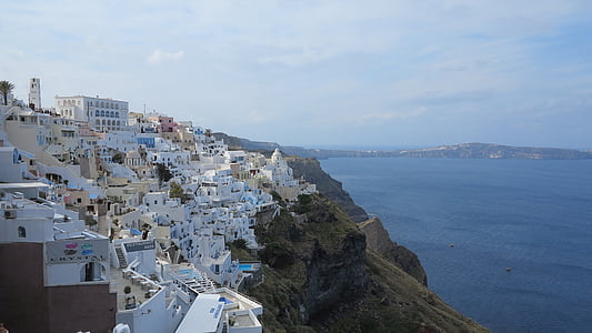 Санторини, Гърция, бели къщи, море, природата, небе, няма хора