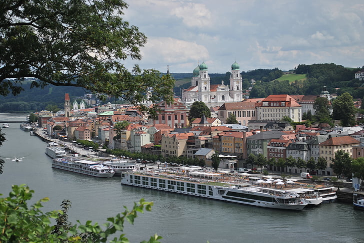 Passau, staden, dom, kyrkan, arkitektur, floder, floden