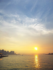 Hongkong, obloha, Victoria, přístav, Západ slunce, slunce, oceán
