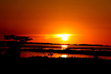 Amazonas, solnedgång, Amazonfloden, Brasilien