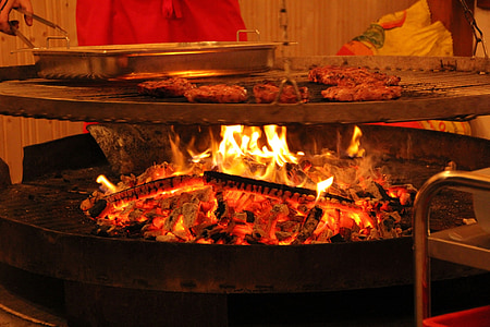nướng, thịt nướng, ngọn lửa, than gỗ, Hot