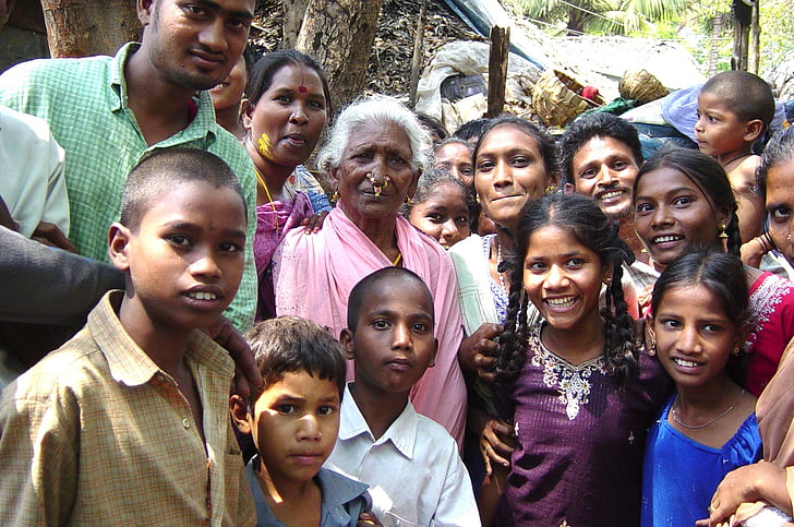 India, šťastný, tváre, babička, deti, šťastie, ľudia