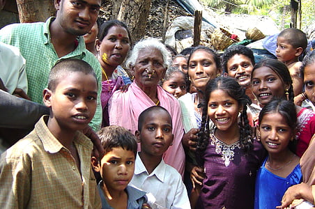 Indija, laimingas, veidai, Močiutė, vaikai, laimės, žmonės